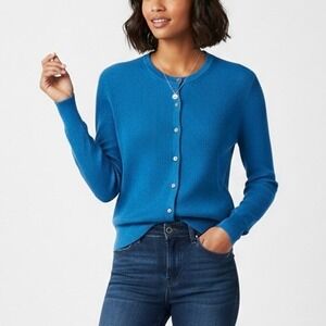 J.Crew Blue Ribbed Jackie Cardigan Sweater Silk Lyocell Blend BG086 Size Large